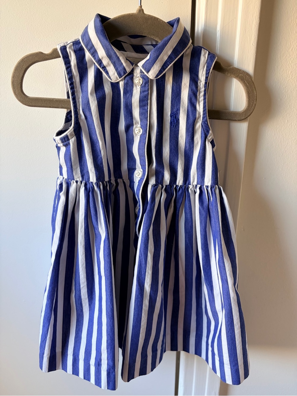 Ralph Lauren Blue and White Striped Cotton Sleeveless Dress - Kids